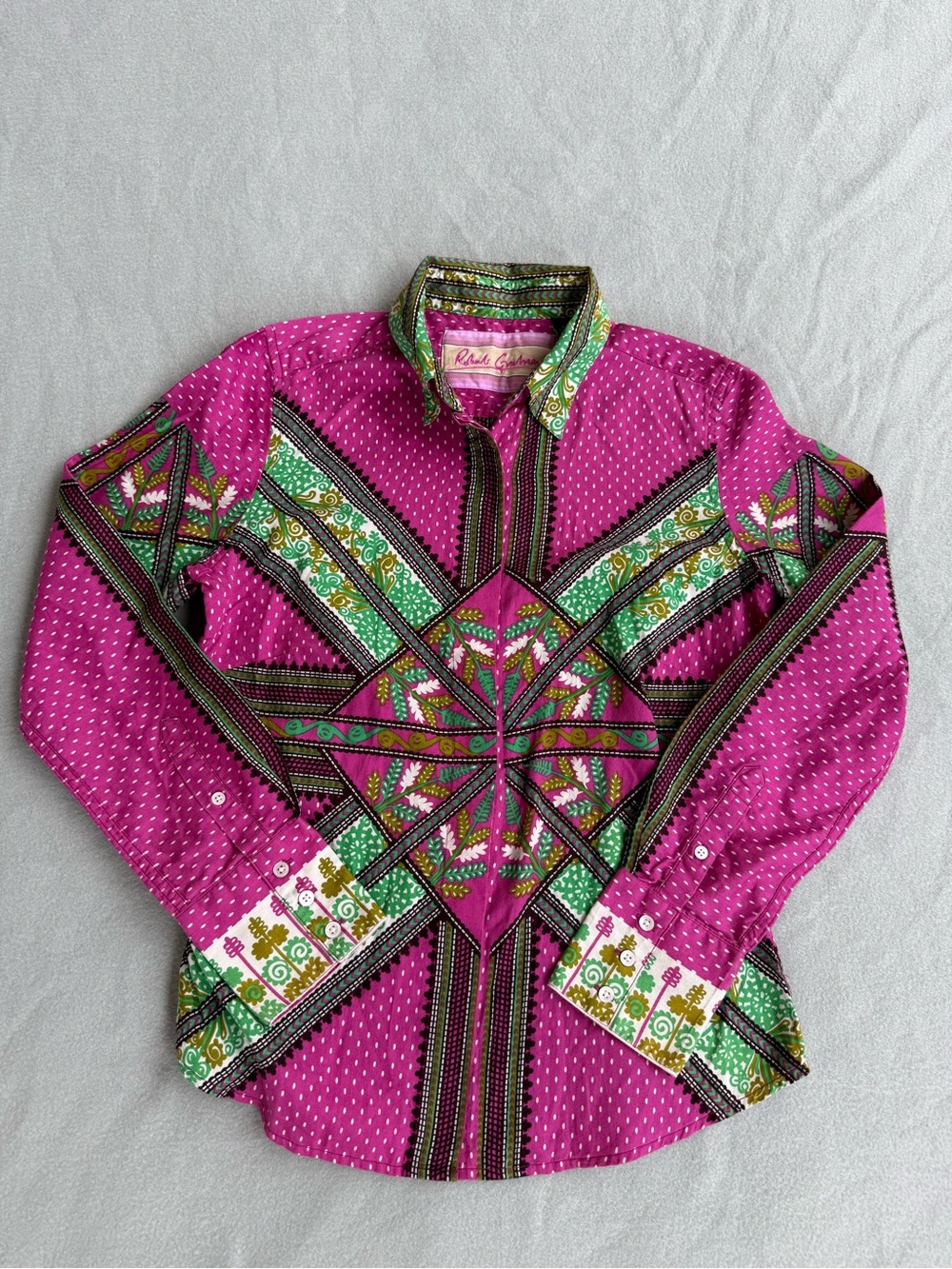 ROBERT GRAHAM Women Shirt Sz 8 Geometric/Paisley/Polka Dot Longsleeve Multicolor
